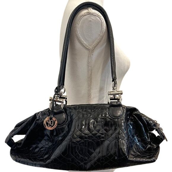 Donald Pliner Black Quilted Patent Leather Large Shoulder Tote Bag Preppy Classy - Picture 1 of 11